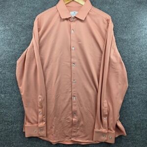 Mizzen+Main Mens XXL Trim Fit Orange Gingham Performance Stretch Button Down